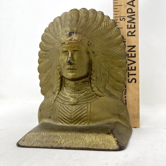 Vintage Cast Iron Native American Indian Chief Bookend Doorstop - Picture 12 of 12